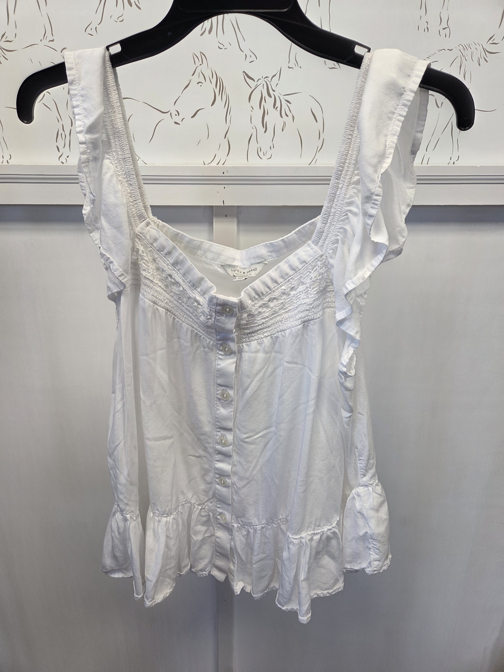 Lucky Brand White Ruffle Button-Front Camisole